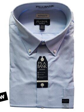 18.5 34/35 Dress Shirt Light Blue Jos A Bank Cotton Traditional Fit Button Down
